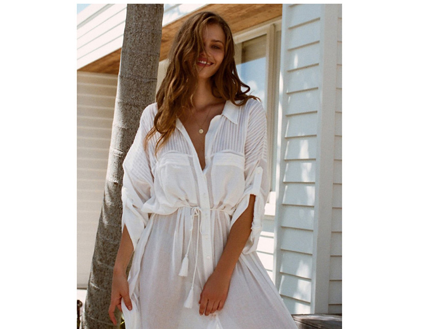 Fashion White Tie Strap Single Breasted Split Sunscreen Coveralls,Sunscreen Shirts