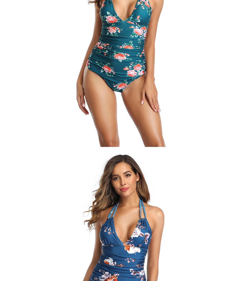 Fashion Royal Blue Pleated One Piece Swimsuit,One Pieces
