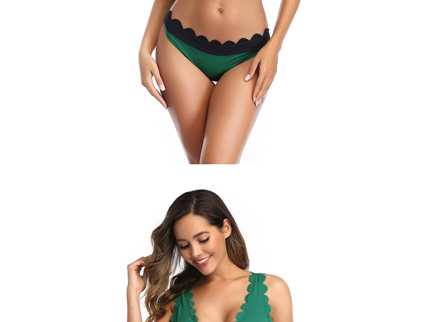Fashion Green Lace Stitching Contrast V-neck Split Swimsuit,Bikini Sets