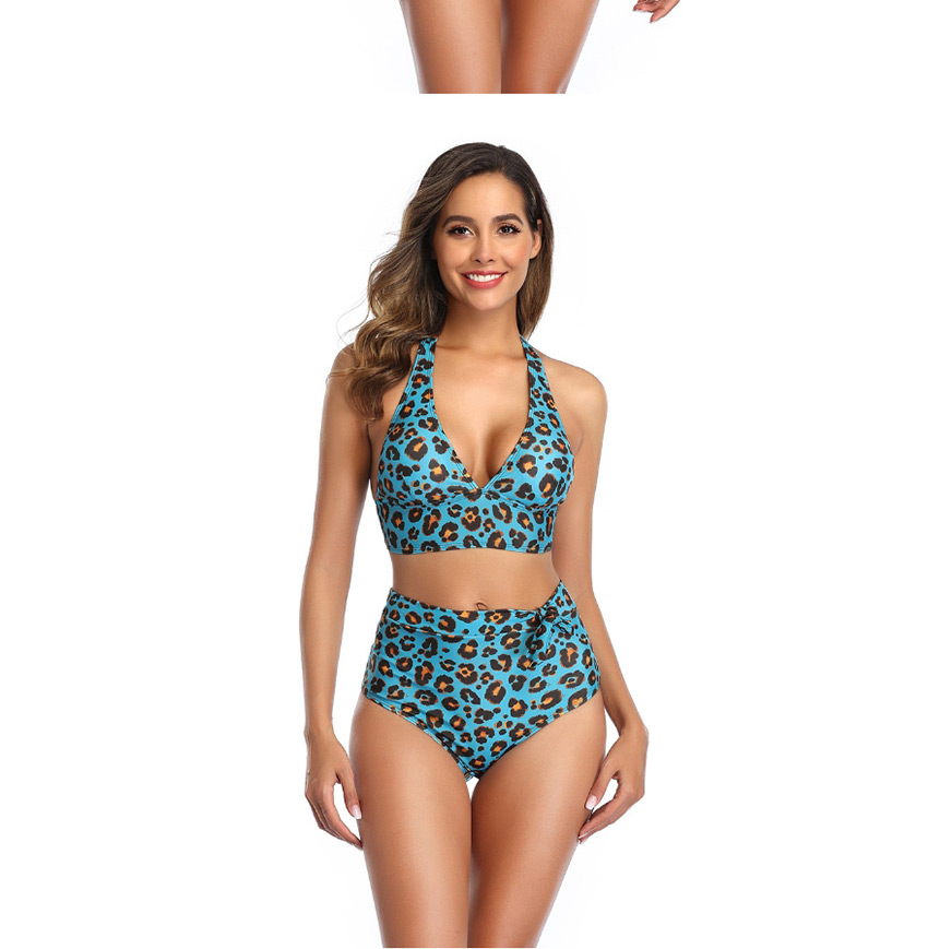 Fashion Dark Leopard Print V-neck High Waist Split Swimsuit,Bikini Sets