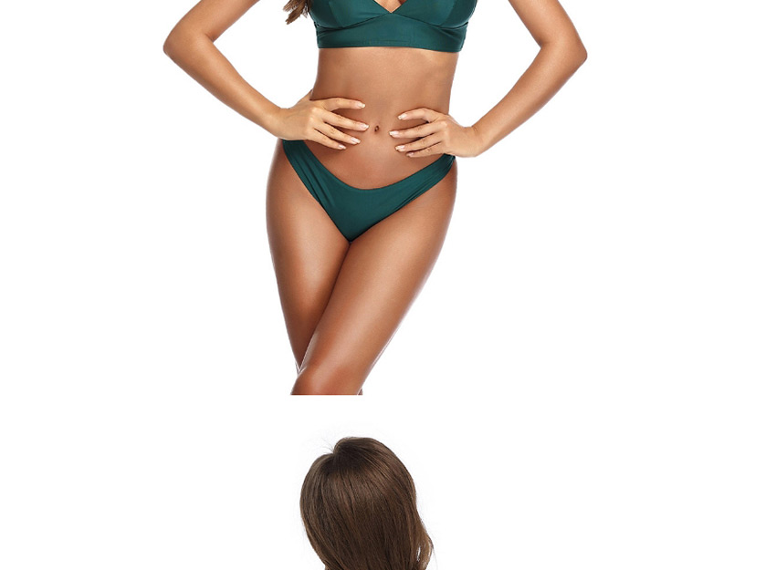 Fashion Green Flashing Solid Color Low Waist Split Swimsuit,Bikini Sets