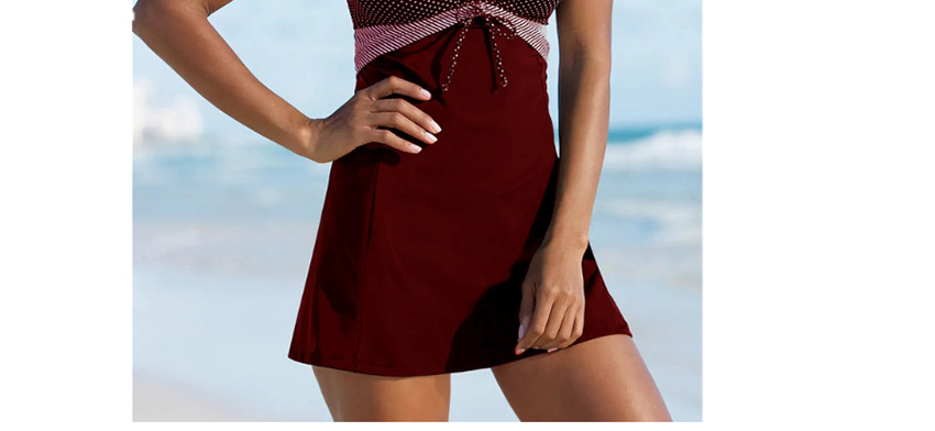 Fashion Wine Red Skirt Conservative Belly-covering Plus Size Split Swimsuit,Cover-Ups
