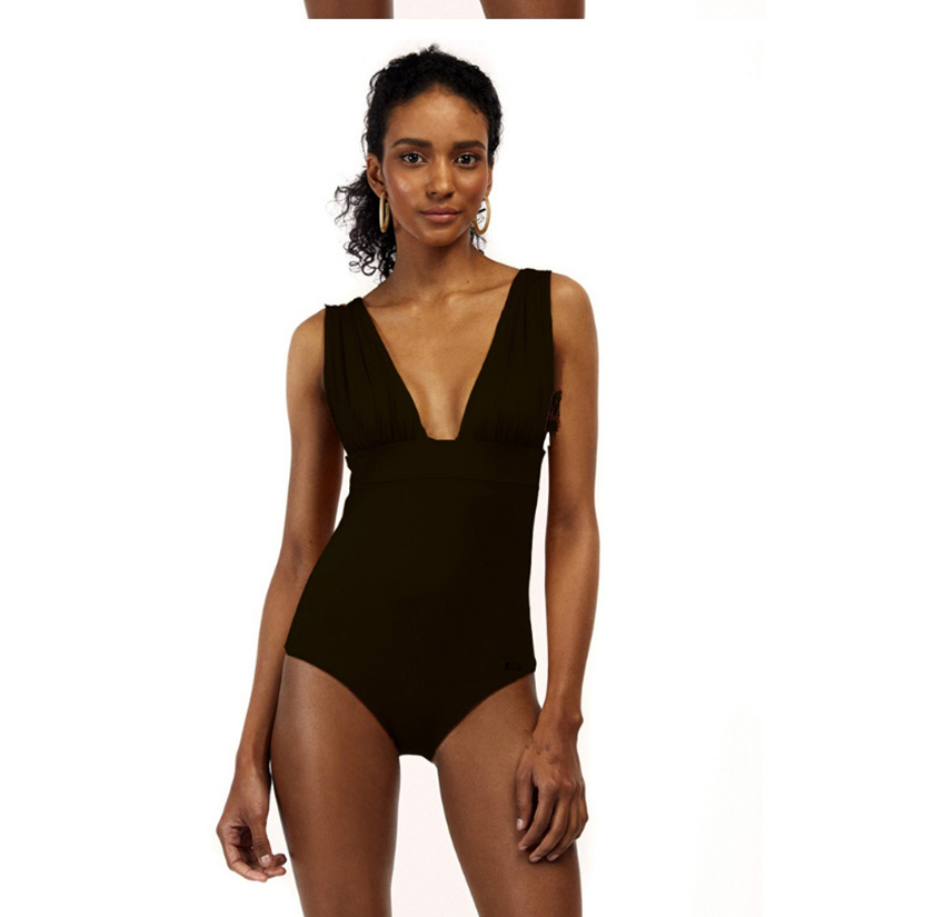 Fashion Black Pleated Printed V-neck Patchwork Swimsuit,Cover-Ups