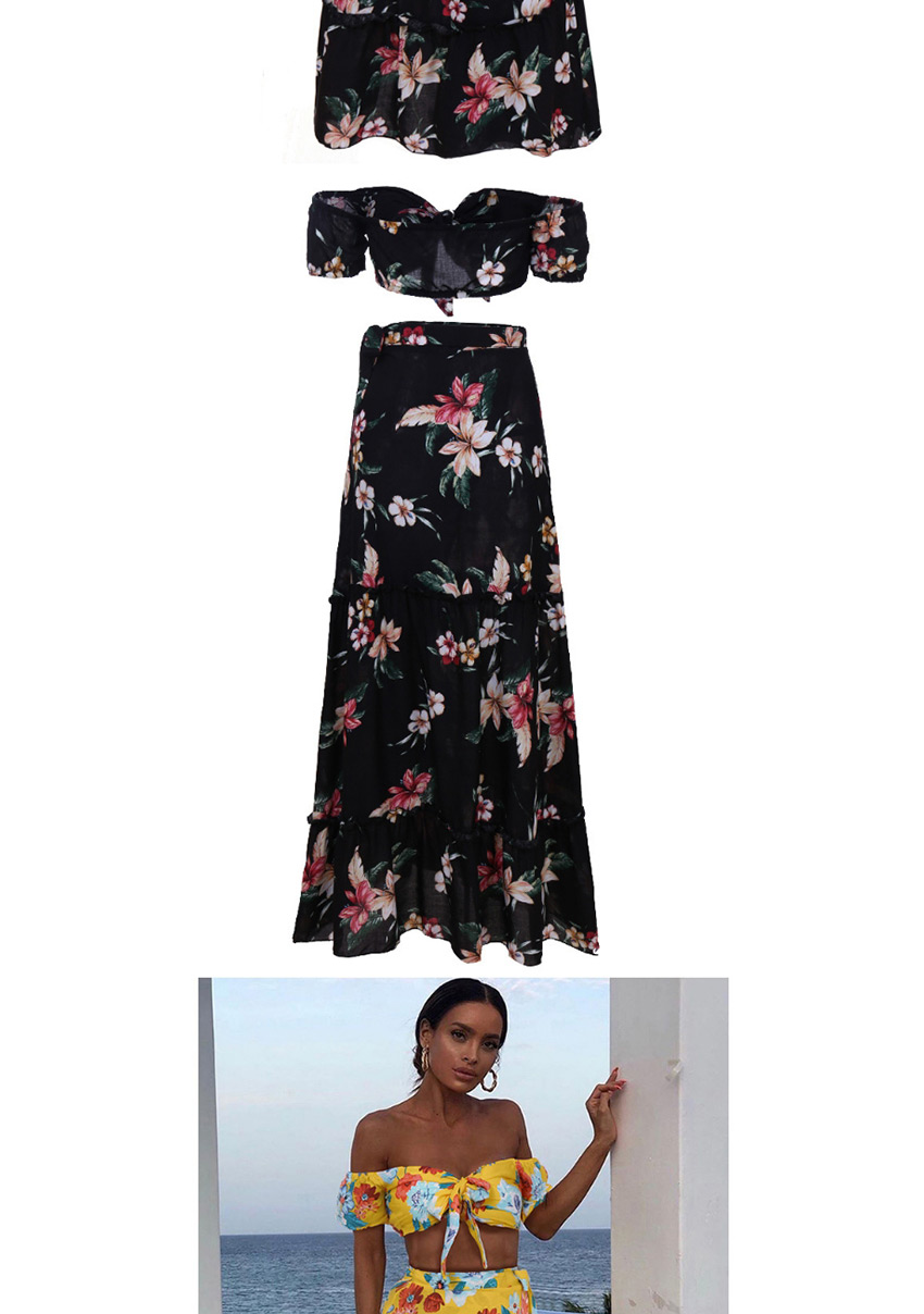 Fashion Red Flower Print Wrap Chest Strapless Top + Split Long Skirt Two-piece Suit,Tank Tops & Camis