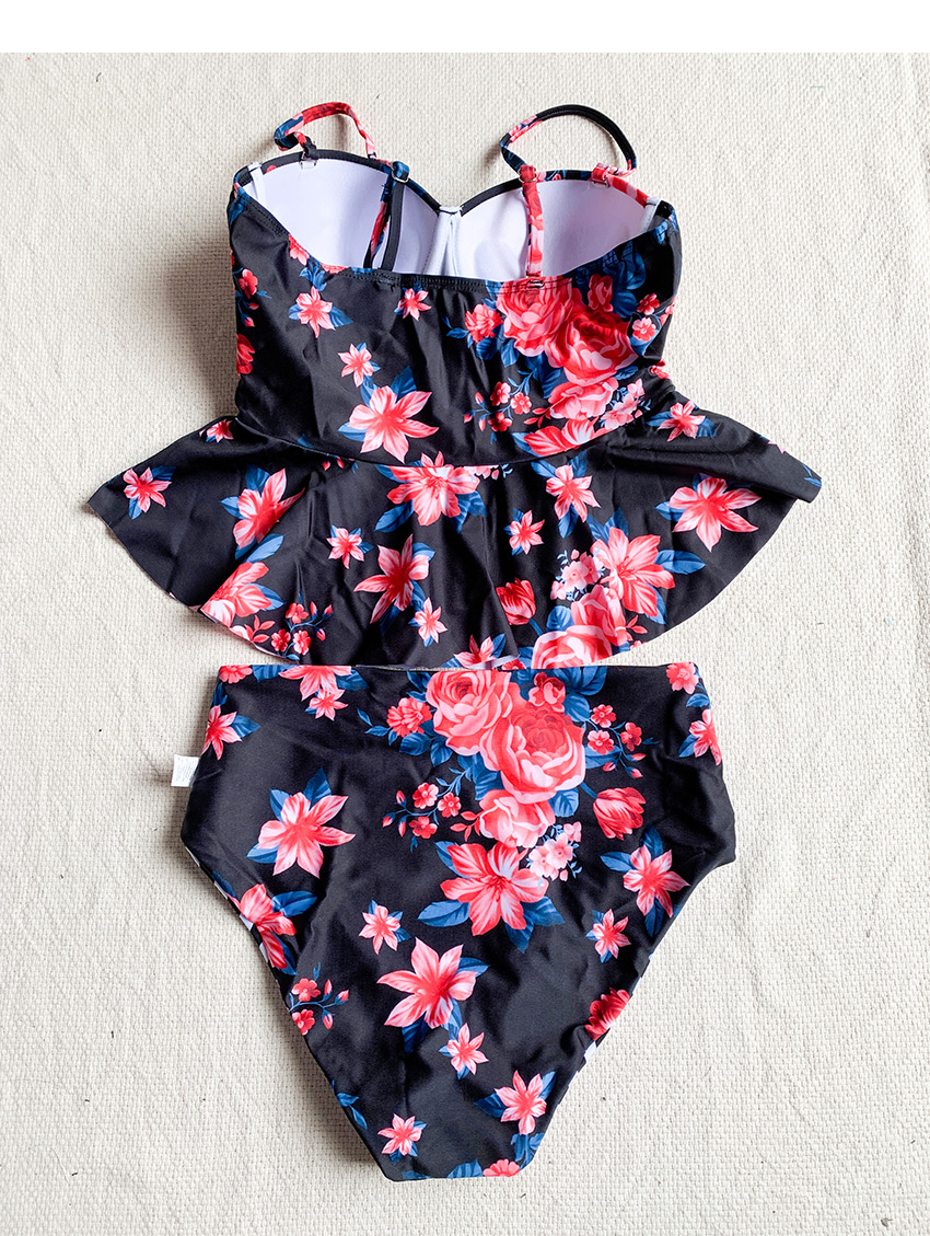Fashion Color Printed Ruffle Split Swimsuit,Bikini Sets
