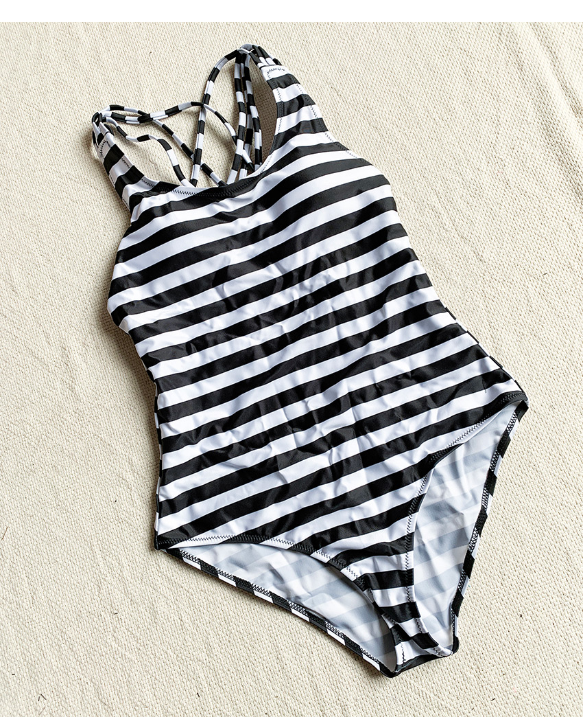Fashion White Striped One-piece Swimsuit,One Pieces