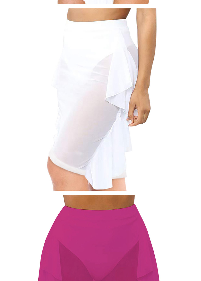 Fashion White Mesh Stitching Cutout High Waist Solid Skirt,Skirts