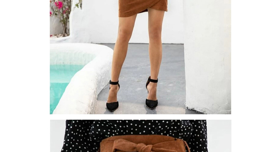 Fashion Camel Irregular One-step Skirt With Bow Crease On Side,Skirts