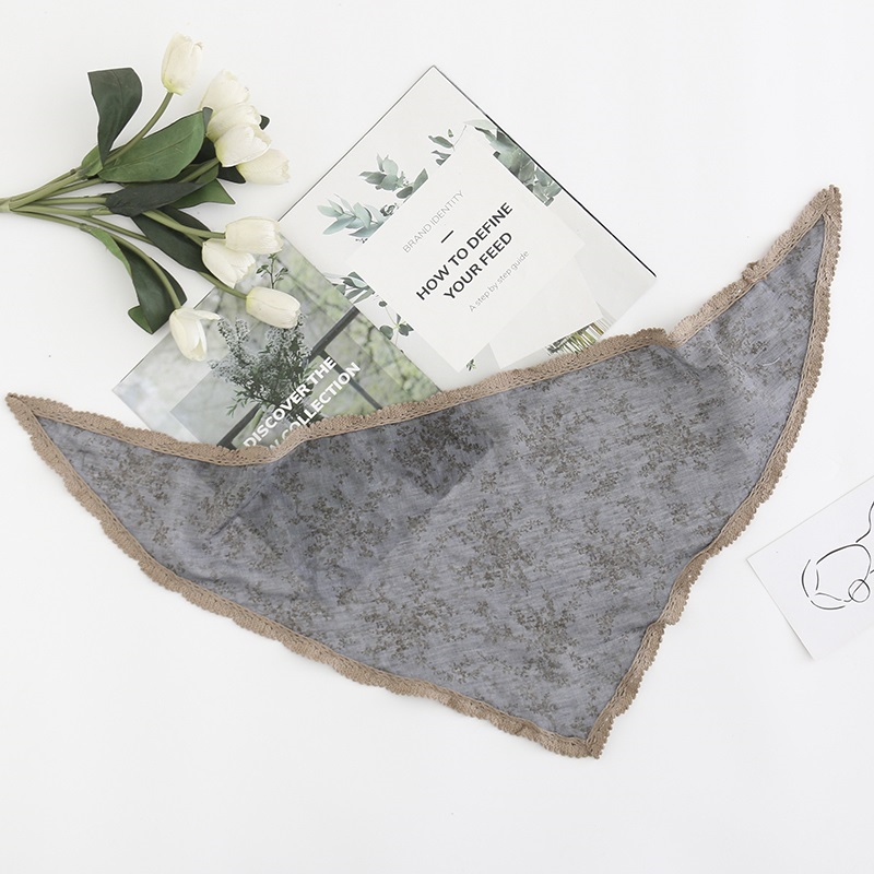 Fashion Denim Blue Cotton Contrast Color Lace Small Floral Triangle Scarf,Thin Scaves