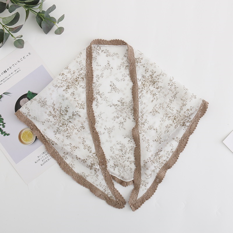 Fashion White Cotton Contrast Color Lace Small Floral Triangle Scarf,Thin Scaves