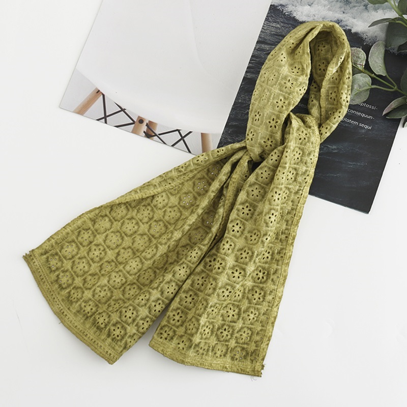 Fashion Beige Embroidered Small Plaid Cotton Cutout Scarf,Thin Scaves