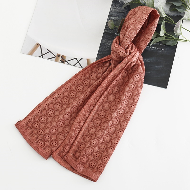 Fashion Korean Pink Embroidered Small Plaid Cotton Cutout Scarf,Thin Scaves