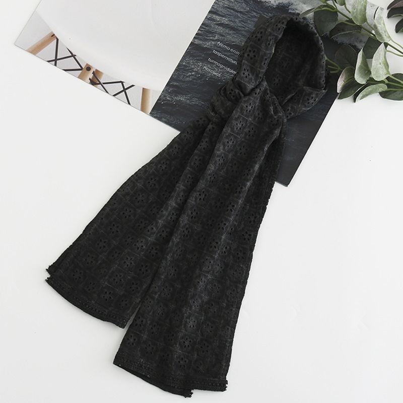 Fashion Black Embroidered Small Plaid Cotton Cutout Scarf,Thin Scaves