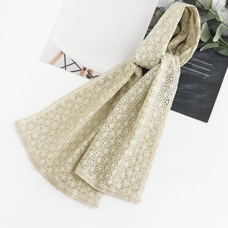 Fashion White Embroidered Small Plaid Cotton Cutout Scarf,Thin Scaves