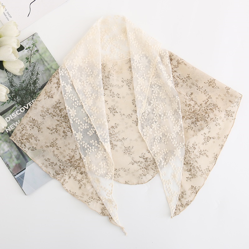 Fashion Beige Small Floral Lace Stitching Triangle Scarf,Thin Scaves