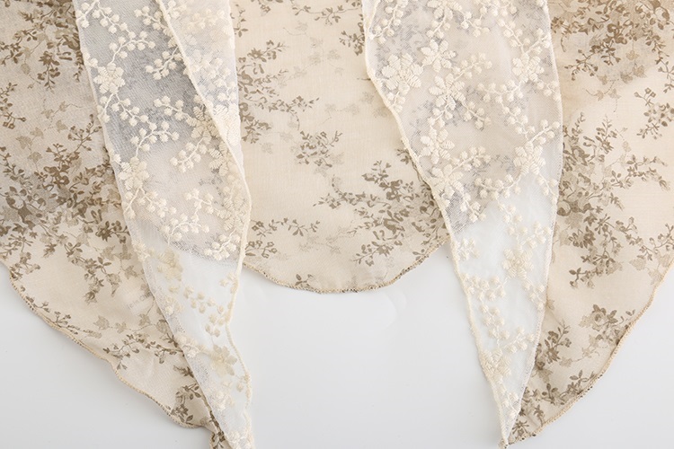 Fashion Beige Small Floral Lace Stitching Triangle Scarf,Thin Scaves