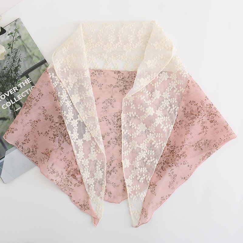 Fashion Pink Small Floral Lace Stitching Triangle Scarf,Thin Scaves