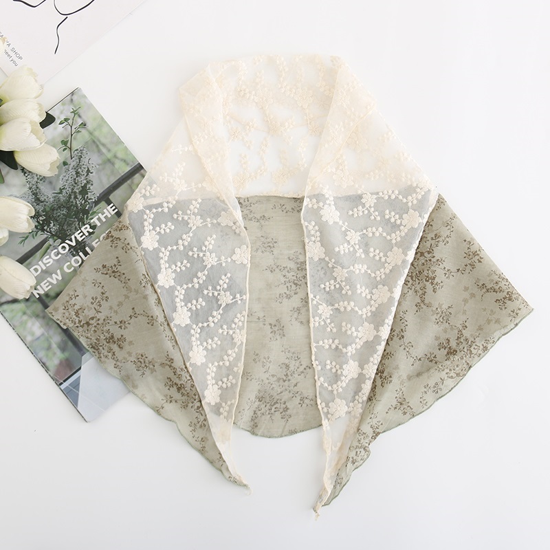 Fashion Green Small Floral Lace Stitching Triangle Scarf,Thin Scaves