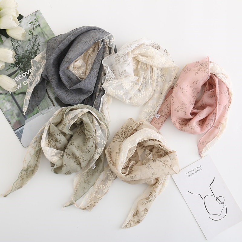 Fashion Pink Small Floral Lace Stitching Triangle Scarf,Thin Scaves