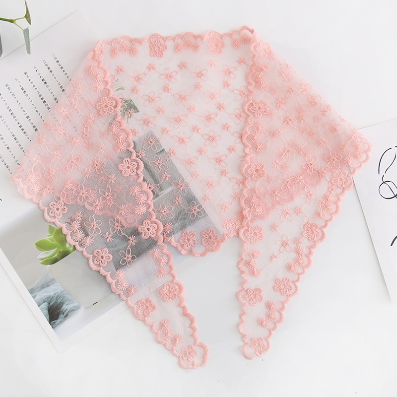 Fashion Pink Full Lace Flower Triangle Scarf,Thin Scaves