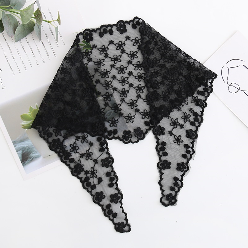 Fashion Black Full Lace Flower Triangle Scarf,Thin Scaves