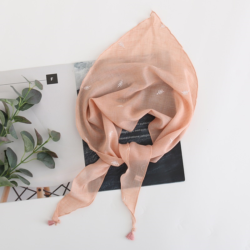 Fashion Korean Pink Small Leaf Embroidered Tassel Triangle Scarf,Thin Scaves