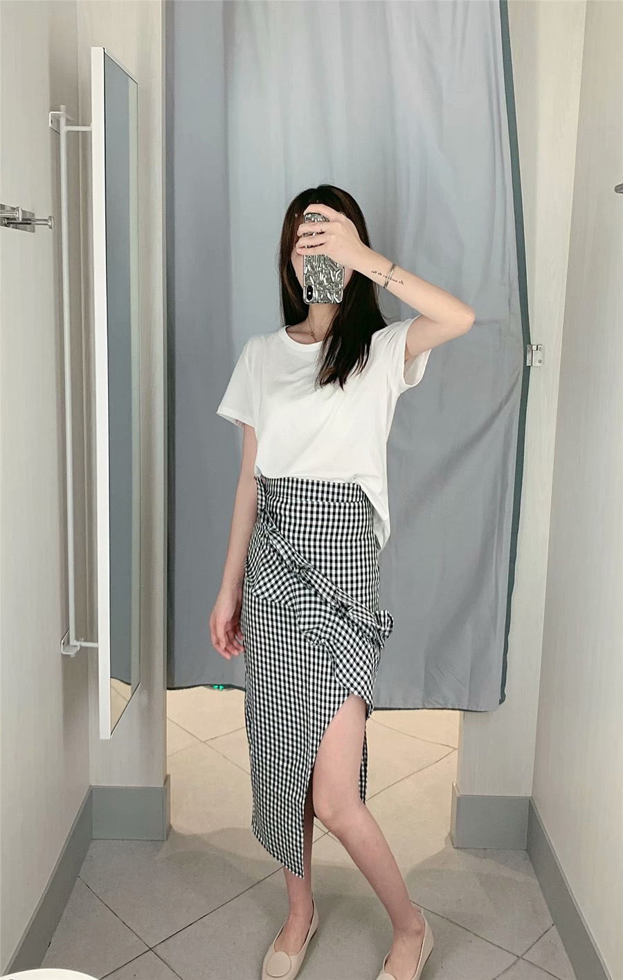 Fashion Lattice Ruffled Plaid Irregular Split Skirt,Skirts