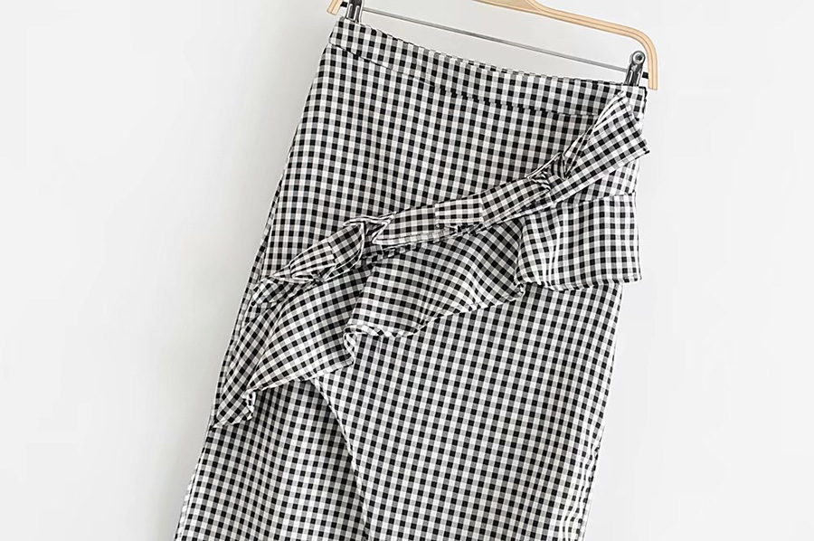 Fashion Lattice Ruffled Plaid Irregular Split Skirt,Skirts