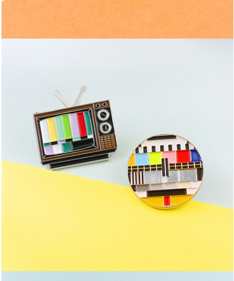 Fashion Round Color No Signal Iridescent Tv Screen Shape Enamel Pin,Korean Brooches