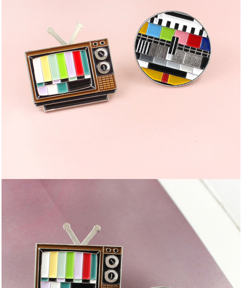 Fashion Round Color No Signal Iridescent Tv Screen Shape Enamel Pin,Korean Brooches