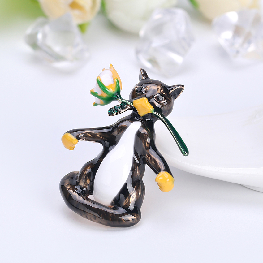 Fashion Black Alloy Oil Drop Cat Brooch,Korean Brooches