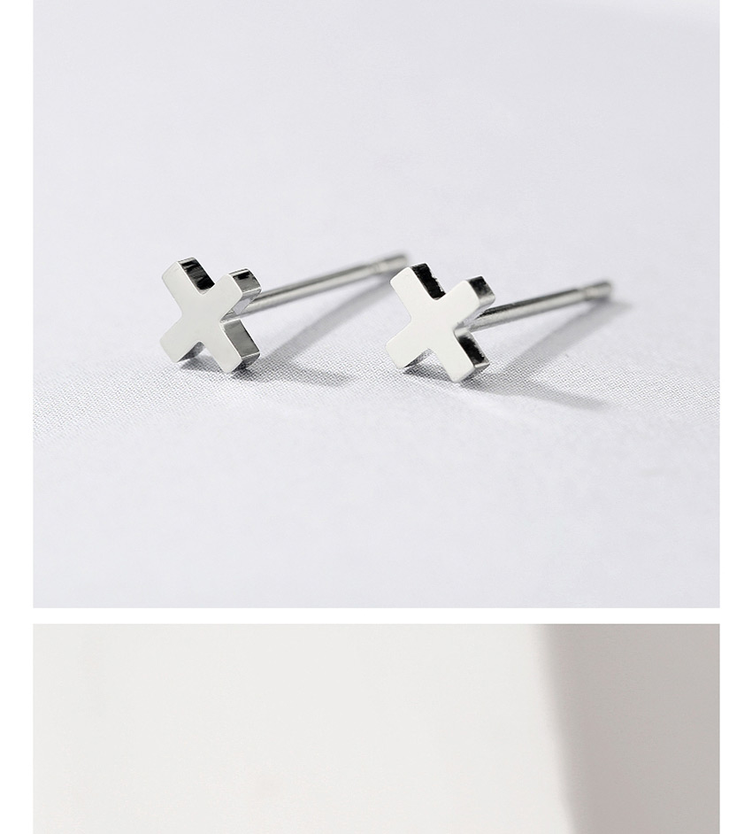 Fashion Silver Titanium Steel Shiny Cross Stainless Steel Earrings,Earrings