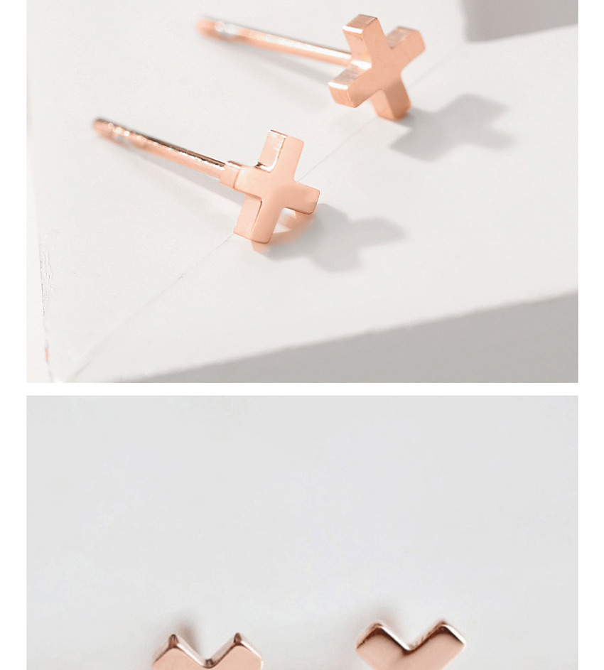 Fashion Rosy Titanium Steel Shiny Cross Stainless Steel Earrings,Earrings