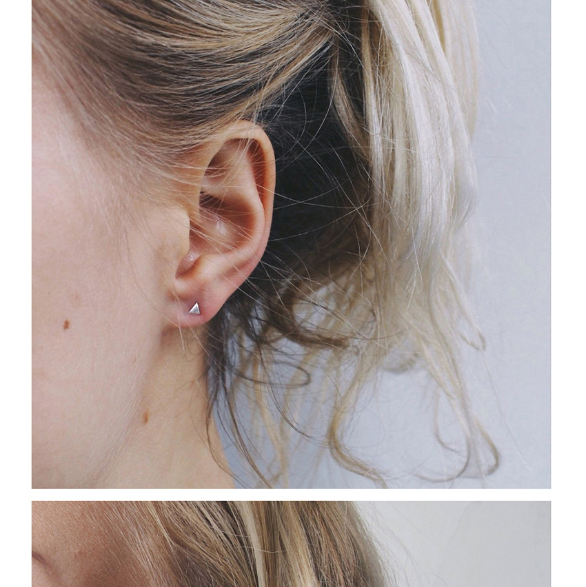 Fashion Silver Shiny Stainless Steel Geometric Triangle Earrings,Earrings