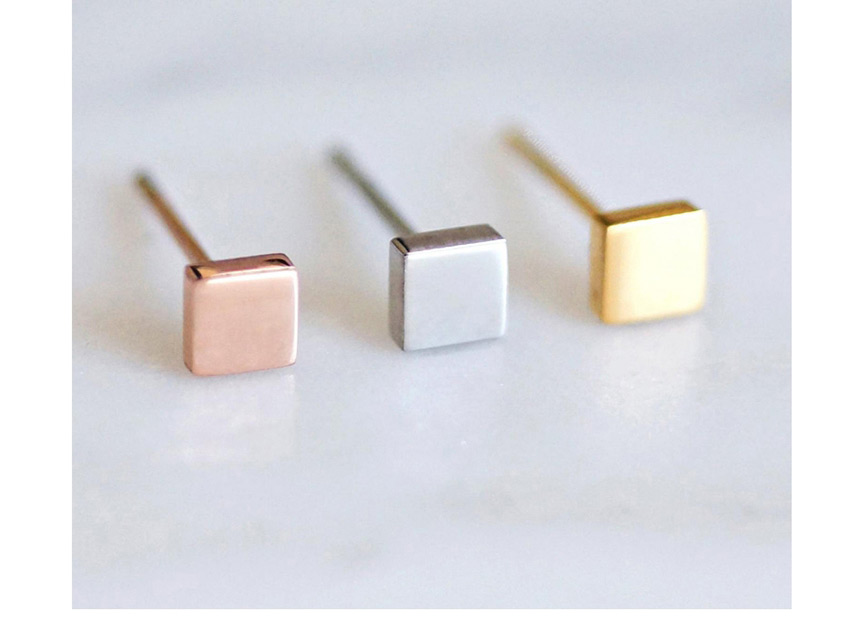 Fashion Rosy Shiny Stainless Steel Geometric Square Earrings,Earrings
