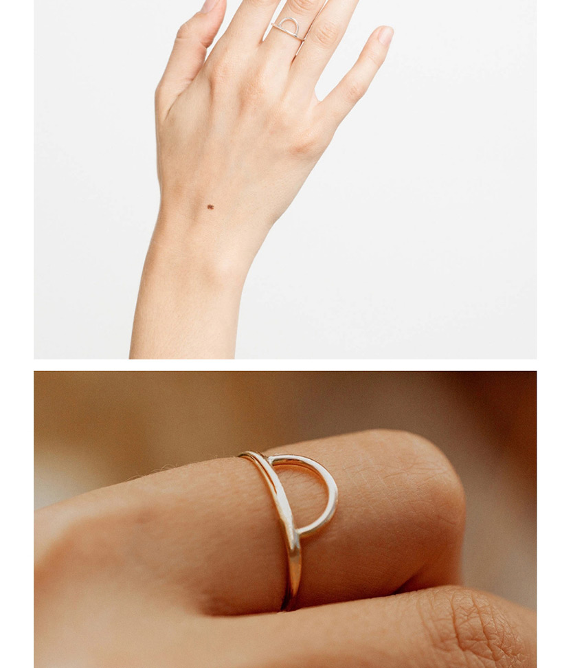 Fashion Silver Stainless Steel Geometric Cutout Thin Edge Ring,Rings
