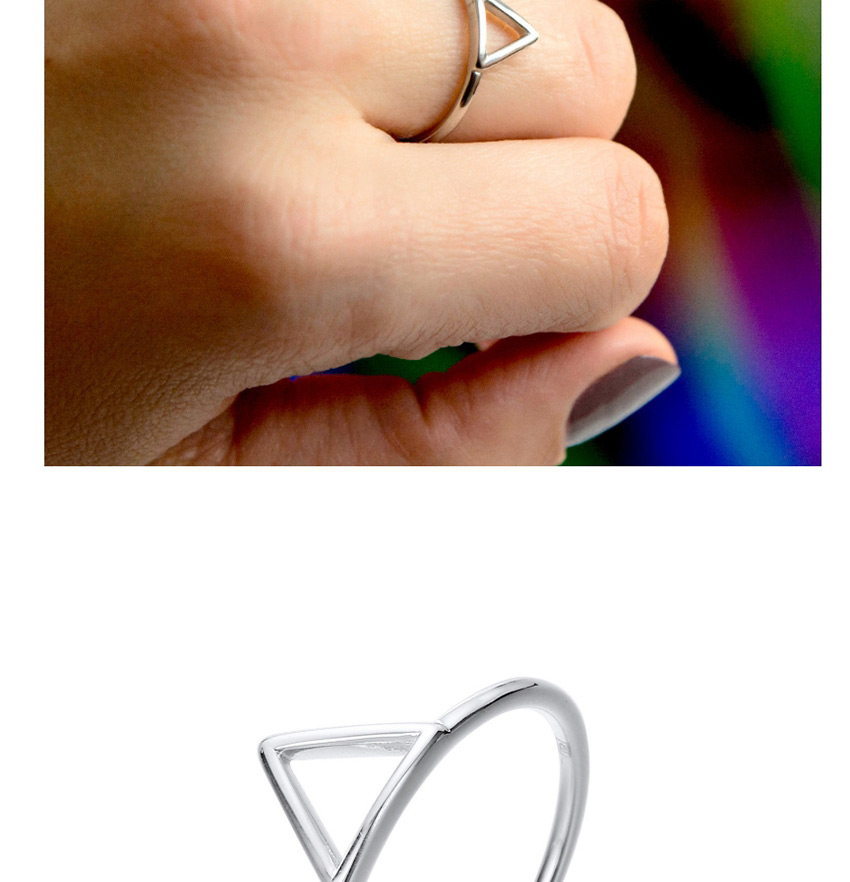 Fashion Silver Stainless Steel Geometric Triangle Openwork Thin Edge Ring,Rings
