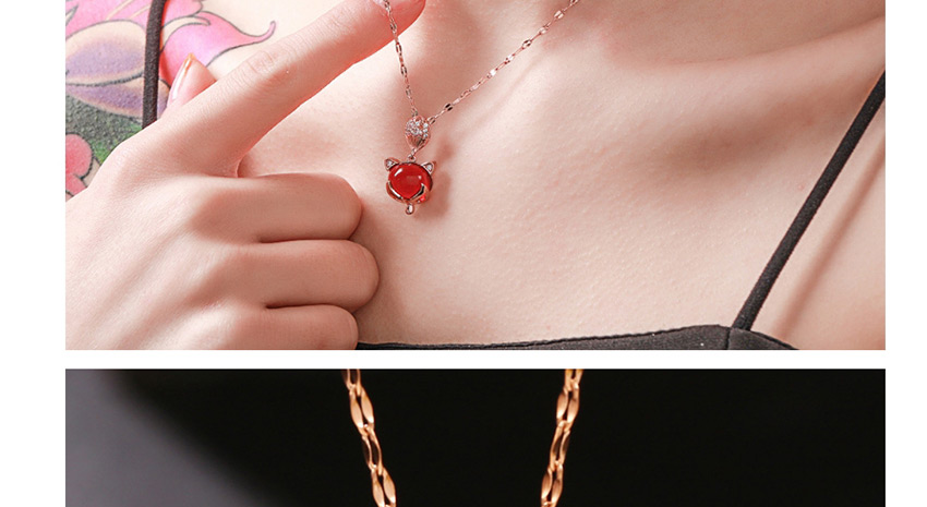 Fashion Red Fox Ruby Diamond Titanium Steel Stainless Steel Necklace,Necklaces