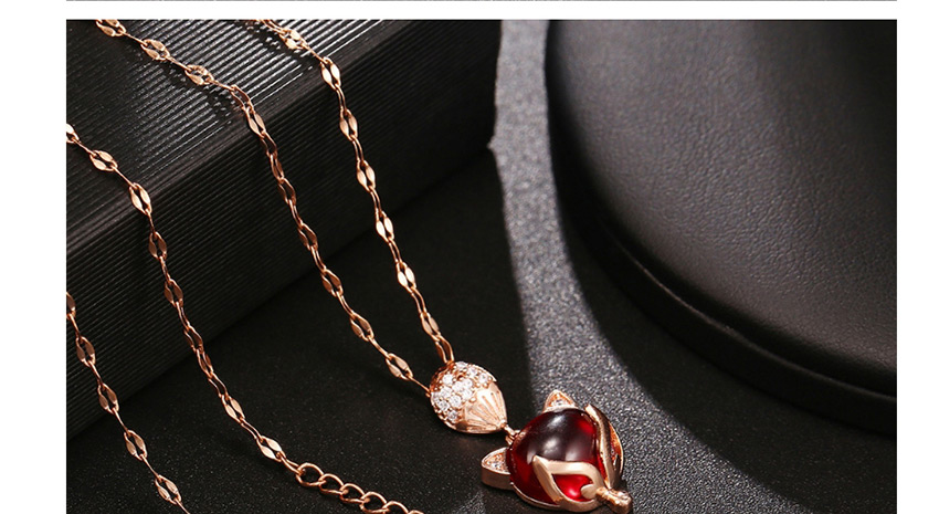 Fashion Red Fox Ruby Diamond Titanium Steel Stainless Steel Necklace,Necklaces