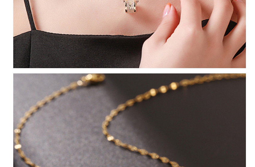 Fashion Golden Full Diamond Titanium Steel Vacuum Plated 18k Gold Round Clavicle Chain,Necklaces