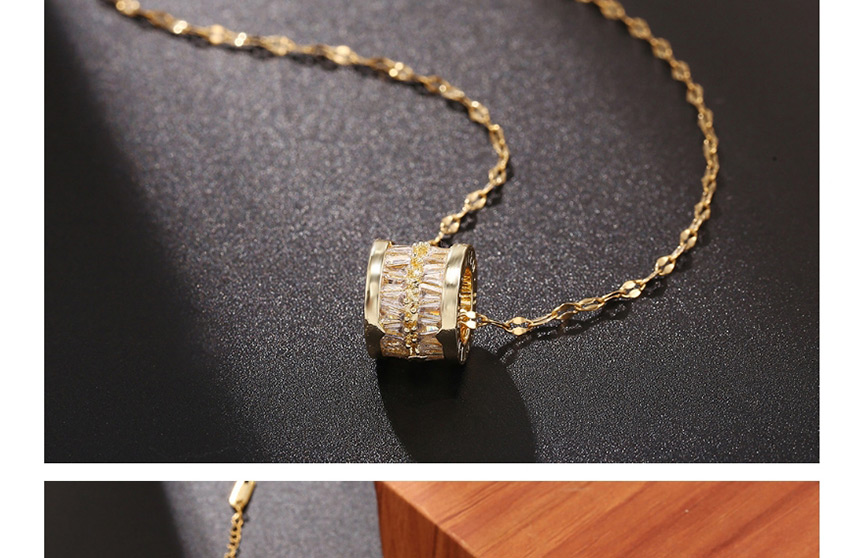 Fashion Golden Full Diamond Titanium Steel Vacuum Plated 18k Gold Round Clavicle Chain,Necklaces