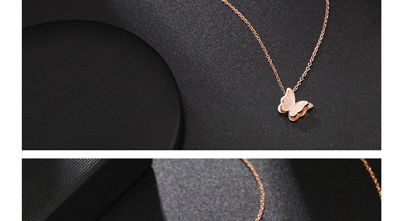 Fashion Rose Gold Titanium Steel Stainless Steel Frosted Butterfly Clavicle Chain,Necklaces