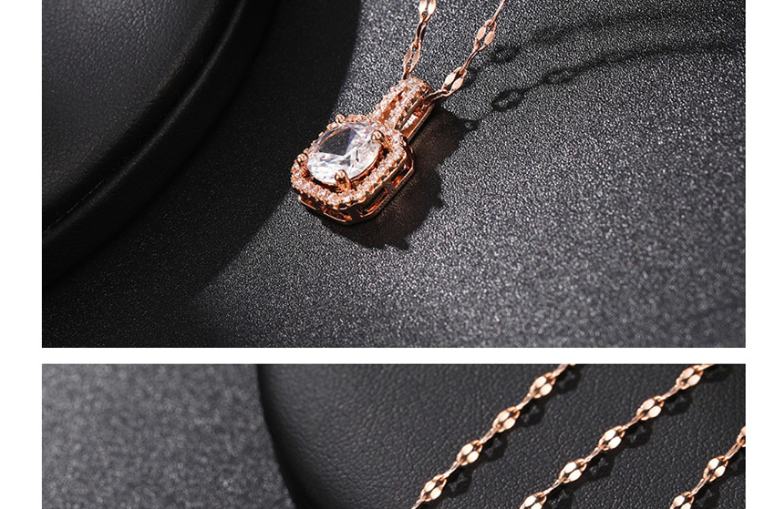 Fashion Rose Gold Stainless Steel Geometric Square Necklace With Diamonds,Necklaces