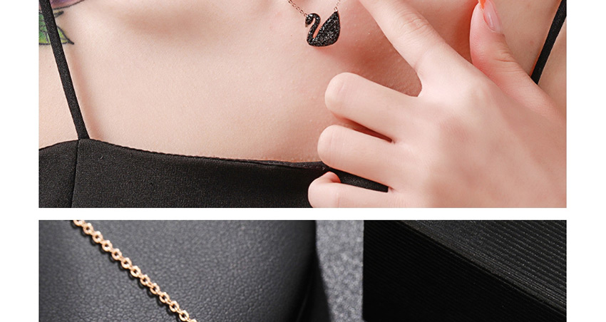 Fashion Black Full Diamond Swan Stainless Steel Alloy Necklace,Necklaces