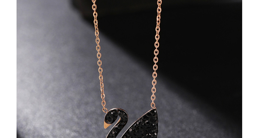 Fashion Black Full Diamond Swan Stainless Steel Alloy Necklace,Necklaces