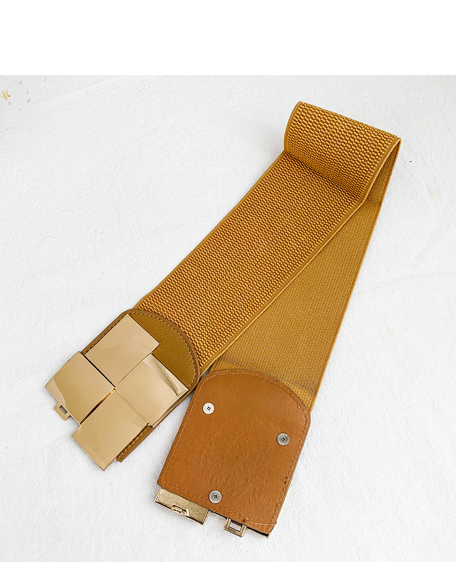 Fashion Brown Alloy Geometry Elastic Belt,Wide belts