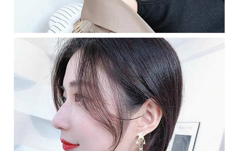Fashion Yellow Alloy Star Moon Asymmetric Diamond Earrings,Drop Earrings