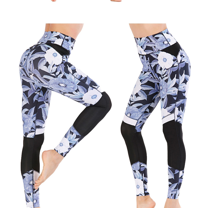 Fashion Blue [pants Only] Flower Print Contrast Yoga Yoga Pants,Pants
