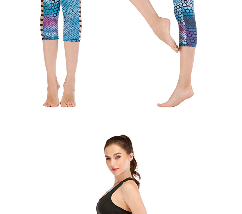 Fashion Blue [pants Only] Flower Print Contrast Yoga Sports Fitness Cropped Pants,Pants
