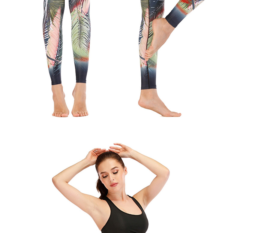 Fashion Printing [pants Only] Leaf Print Contrast Yoga Yoga Pants,Pants